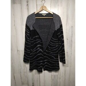Elisabetta Made In Italy Alpaca Blend Open Front Cardigan Large Gray Black